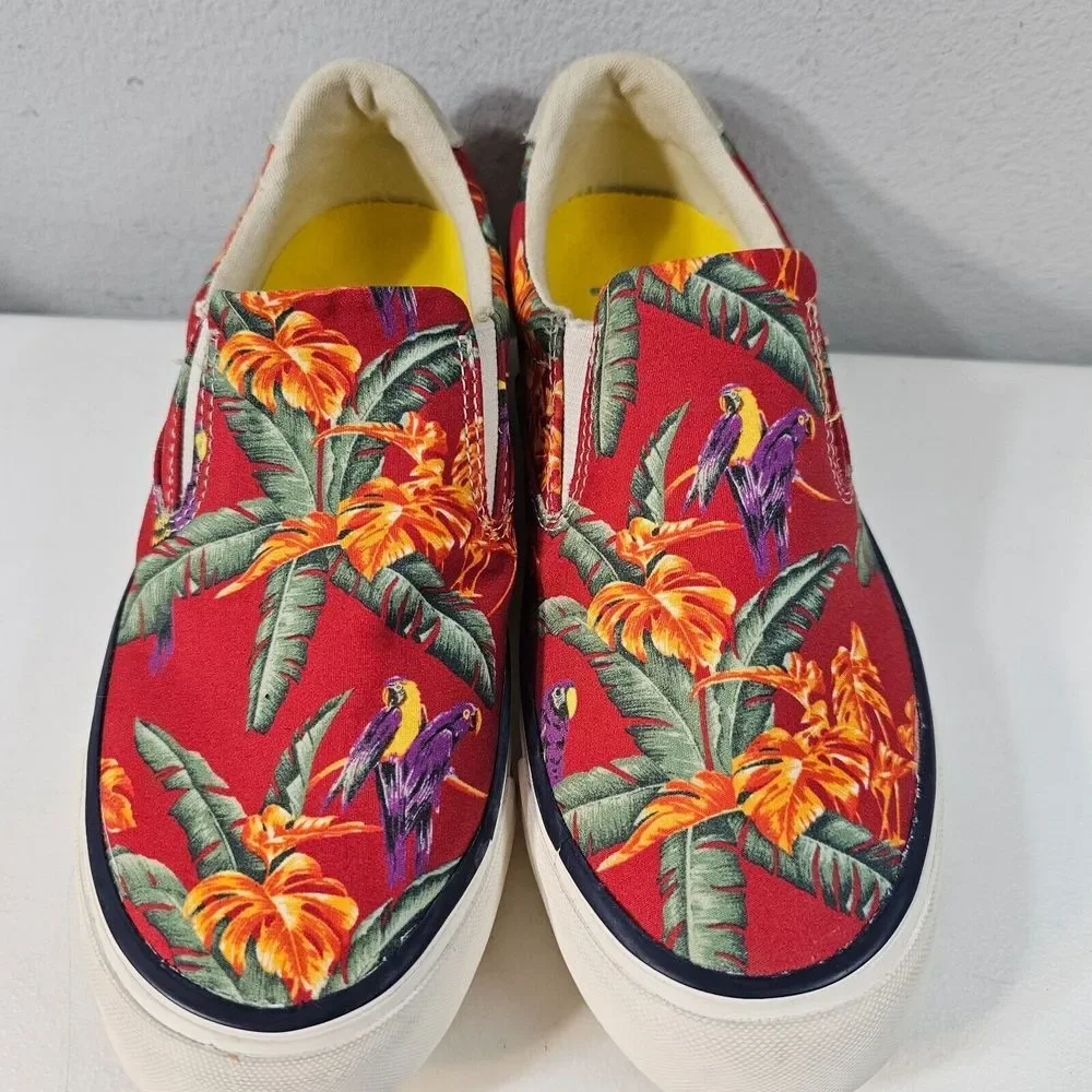 Seavees Womens Hawthorne Slip On Magnum Shoes Size 5 Red Hawaiian Bird‎ Poplin